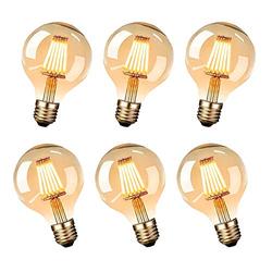 Joymy LED E27 Vintage Edison Bulb, Vintage Edison Light Bulbs G80 6W (Equivalent to 60W) Long Life Amber Warm - Pack of 6