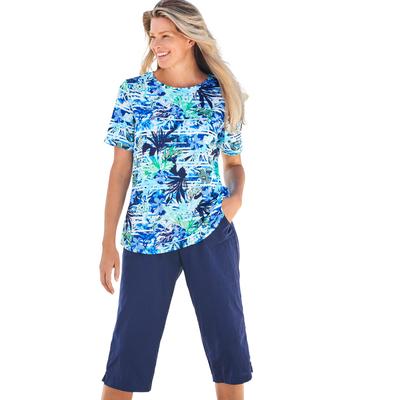 Plus Size Women's The Swim Tee by Swim 365 in Blue Stripe Palm (Size 22/24) Rash Guard