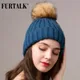 FURTALK-Bonnet d'hiver doux et chaud pour femme chapeau à pompons avec doublure Smile noir et gris