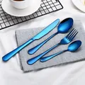 Couverts de table bleus en acier inoxydable Kits d'argenterie portables fourchettes couteaux