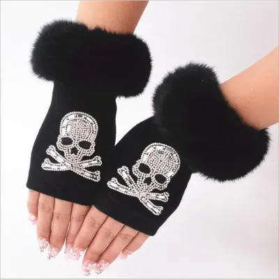 Gants de danse tricotés sans doigts pour femmes animaux de dessin animé renard hiver chauds