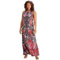 Plus Size Women's Ultrasmooth® Fabric Print Maxi Dress by Roaman's in Floral Paisley Diamond (Size 26/28) Stretch Jersey Long Length Printed