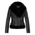 Giolshon Women's Faux Leather Jacket, Motorcycle Short Coat with Faux Fur Collar, Moto Biker PU Outerwear 9413 Black XL