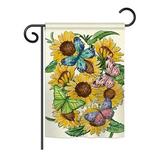 August Grove® Jonna Butterflies On Sunflower Floral Impressions Decorative 2-Sided 13 x 19 in. Garden Flag, in Green/Yellow | Wayfair