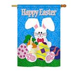 The Holiday Aisle® Martinette 2 Piece Happy Bunny Spring Easter Impressions Decorative 2-Sided Flag Set in Blue/Pink | 28 H x 18.5 W in | Wayfair