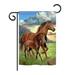 Alcott Hill® Carmack Americana Horse 2-Sided Polyester House Flag in Blue/Brown/Green | 18.5 H x 13 W in | Wayfair 06A9D10DBBC94D058390624F31AC7BD4