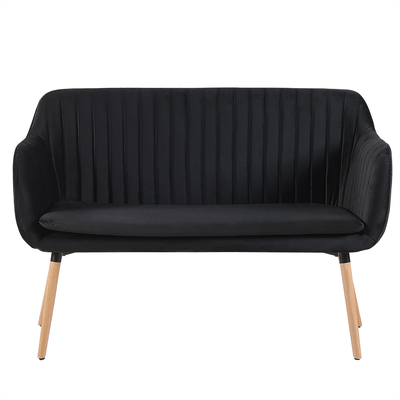 Sofa Schwarz Polsterbezug aus Samtstoff 2-Sitzer Küchensofa mit Metallgestell Holzoptik Modern Wohnzimmer Salon Möbel Wo