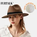 FURTALK-Chapeau en feutre 100% laine australienne pour femme et homme casquette vintage à large