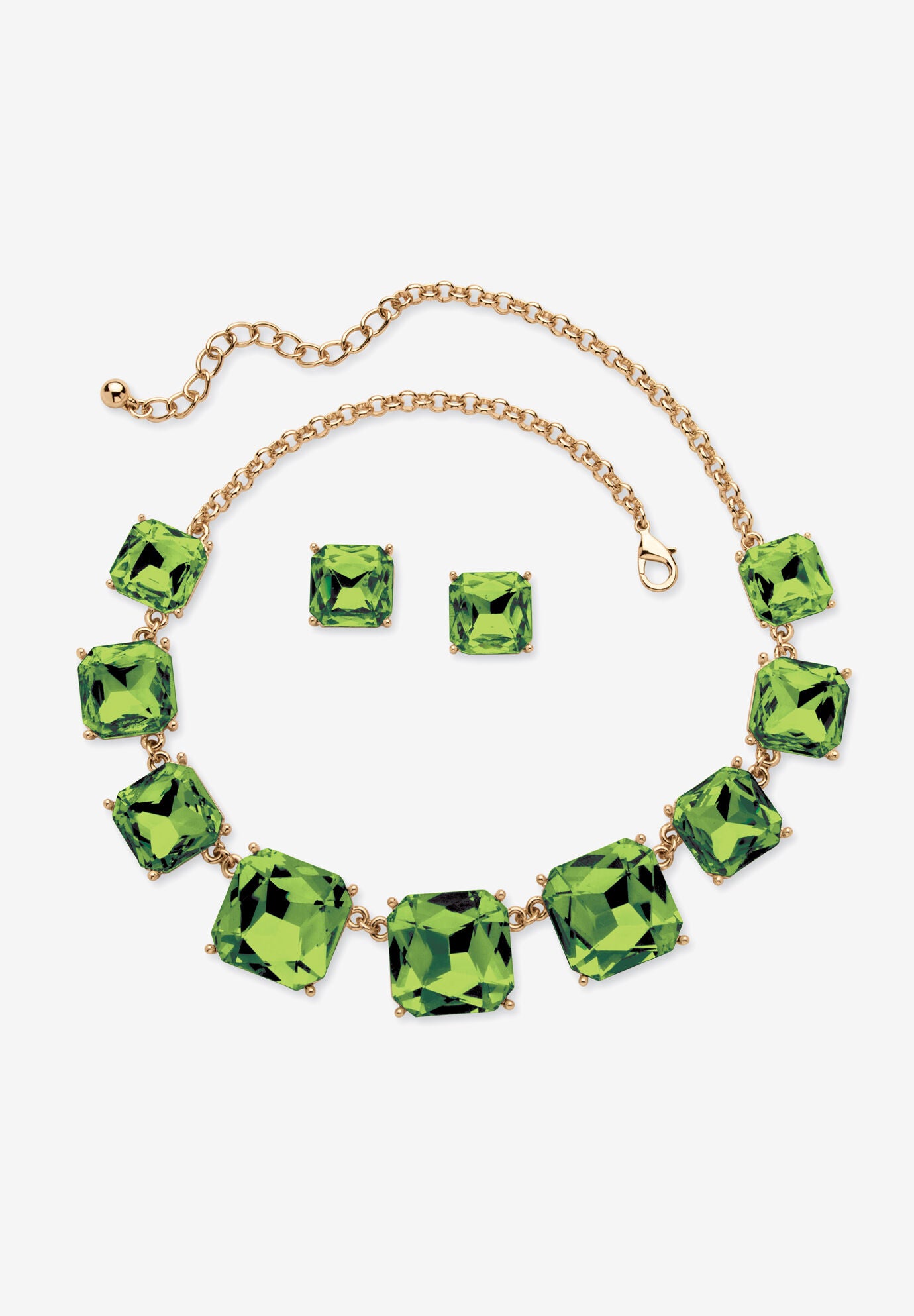 Women's Gold Tone Necklace and Earring Set, Princess Cut Simulated Birthstones by PalmBeach Jewelry in August