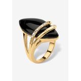 Women's 18K Gold Black Onyx & Cubic Zirconia Ring by PalmBeach Jewelry in Gold (Size 10)