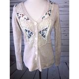 Free People Sweaters | Free People Cardigan Sweater Xs Lace Sequin Xs | Color: Tan | Size: Xs