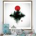 East Urban Home Japanese Red Moon in Traditional Sumi-E II - Picture Frame Print on Canvas Canvas, in Gray/Green/Red | 16 H x 16 W x 1 D in | Wayfair