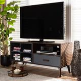 Baxton Studio Garrick Modern Two-Tone Grey & Walnut Brown Finished Wood 1-Drawer TV Stand - Wholesale Interiors TV8018-Walnut/Grey-TV