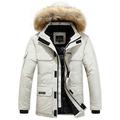 TMHOO Mens Heavy Weight Fur Hooded Parka Padded Waterproof Windproof Cold Winter Coat Jacket/Big Size/Detachable Hood S-5XL (White,X-Large)