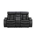 Wade Logan® Asahd 74" Wide Genuine Leather Theater Loveseat w/ Cup Holder Genuine Leather in Black | 41.5 H x 74 W x 38.5 D in | Wayfair