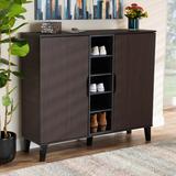 Baxton Studio Idina Mid-Century Modern Two-Tone Dark Brown & Grey Finished Wood 2-Door Shoe Cabinet - Wholesale Interiors SESC16105-Modi Wenge-Shoe Cabinet