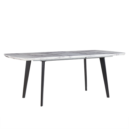 Esstisch Weiß u. Schwarz MDF Tischplatte Marmor Optik 160x90 cm ausziehbar 200x90 cm mit Metallbeinen Rechteckig Glamour Esszimmer Küche