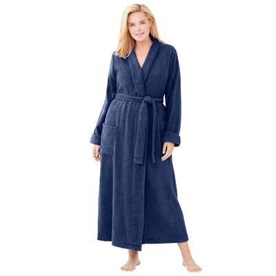 Plus Size Women's Long Terry Robe by Dreams & Co. in Evening Blue (Size 2X)