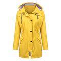 iWoo Rain Jacket Women Waterproof Ladies Yellow Raincoat Lightweight Foldable Cute Lined Long Hooded Hunter Light Trench Coats Fitted Petite (Yellow, XL)