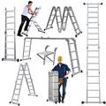 14-in-1 4x4 Aluminium Folding Extension Ladder 4.7M 15.5FT Heavy Duty Combination Step 1 Painting Tray Manufactured to EN131 Up to 330lbs/150kg Silver