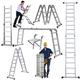 14-in-1 4x4 Aluminium Folding Extension Ladder 4.7M 15.5FT Heavy Duty Combination Step 1 Painting Tray Manufactured to EN131 Up to 330lbs/150kg Silver