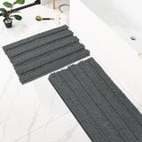 Ebern Designs Lasse Super Soft Striped Water Absorbent Rectangle Non-Slip 2 pieces Bath Rug Set Polyester in Gray/Brown | 20 W in | Wayfair