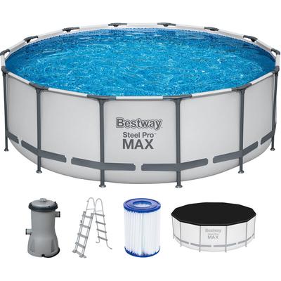 Steel Pro MAX™ Frame Pool Komplett-Set mit Filterpumpe Ø 427 x 122 cm, lichtgrau, rund - Grau