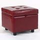 MYYINGBIN Leather Storage Stool Square Pouffe Ottoman Footstool Multifunctional Bench For Living Room, Bedroom, Children Rooms, Red Wine