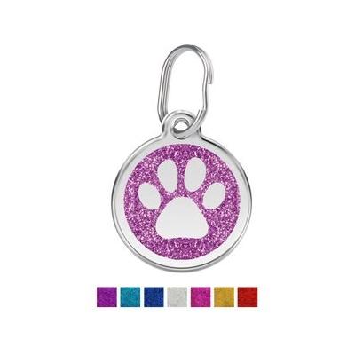 Red Dingo Glitter Paw Print Stainless Steel Personalized Dog & Cat ID Tag, Purple, Small