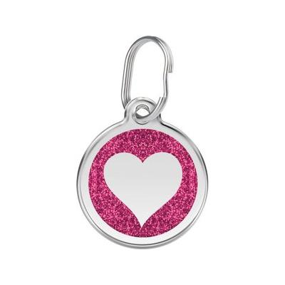 Red Dingo Glitter Heart Stainless Steel Personalized Dog & Cat ID Tag, Pink, Large