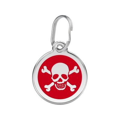 Red Dingo Skull & Crossbones Stainless Steel Personalized Dog & Cat ID Tag, Red, Large