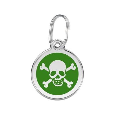 Red Dingo Skull & Crossbones Stainless Steel Personalized Dog & Cat ID Tag, Green, Small