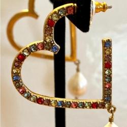 J. Crew Jewelry | J. Crew Heart Multi-Color Pave Drop Earrings With Pearl Nwt | Color: Gold/Red | Size: Os