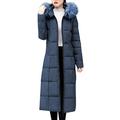 Women Quilted Winter Long Down Coat TUDUZ Puffer Fur Collar Hooded Parka Overcoat Slim Thick Cotton-Padded Outerwear Jackets(YA Blue,UK(Bust)-M/CN-XL)