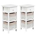 Costway 2 Pieces Bedroom Bedside End Table with Drawer Baskets-White
