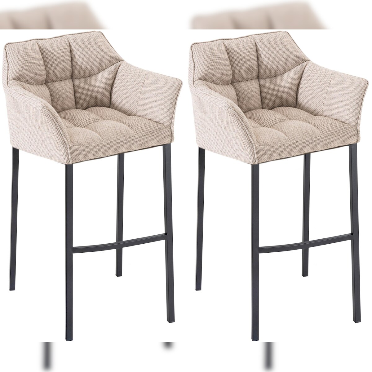 CLP 2er Set Barhocker Damaso Stoff mit Vierfußgestellen elfenbein/schwarz Image