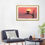 East Urban Home Elephant & Dog Are Sitting on a Tree at Red Sunset by Mike Kiev - Painting Print Paper/Metal in Red/Yellow | Wayfair