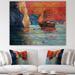 East Urban Home Chinese Sailboat Arriving During Red Evening Sunset Glow - Unframed Painting Print on in Blue/Brown/Red | Wayfair