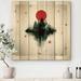 East Urban Home Japanese Red Moon In Traditional Sumi - Unframed Painting Print on Wood in Brown/Green | 16 H x 16 W x 1 D in | Wayfair