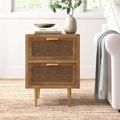 Sand & Stable™ Nador Rustic Farmhouse Woven Fronts Nightstand, 2 Drawer Accent End Table Wood in Brown | 24.4 H x 18 W x 15 D in | Wayfair