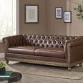 Alcott Hill® 78.7" Faux Leather Rolled Arm Chesterfield Sofa Faux Leather in Brown | 28 H x 78.75 W x 33.5 D in | Wayfair