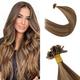 16 inch Pre Bonded Human Hair Extensions 1g 50 Strands Keratin U Tip Real Remy Hair Nail Keratin Fusion #4P27 Medium Brown&Dark Blonde