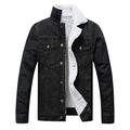 Omoone Men's Faux Fur Collar Sherpa Fleece Lined Distressed Denim Trucker Jacket - black - X-Large