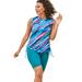 Plus Size Women's Chlorine Resistant Swim Tank Coverup with Side Ties by Swim 365 in Teal Painterly Stripes (Size 18/20) Swimsuit Cover Up