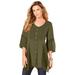 Plus Size Women's Acid Wash Big Shirt by Roaman's in Dark Basil (Size 22 W)