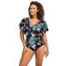 Plus Size Women's Flutter-Sleeve One-Piece by Swim 365 in Hibiscus Dot (Size 34) Swimsuit