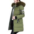 Women Long Cotton Padded Coat Faux Fur Hooded Winter Parka Down Lammy Jacket Ladies Warm Quilted Padded Lightweight Trench Outwear Long Sleeve Tops Cardigan Green