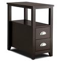 Costway End Table Wooden with 2 Drawers and Shelf Bedside Table-Dark Brown