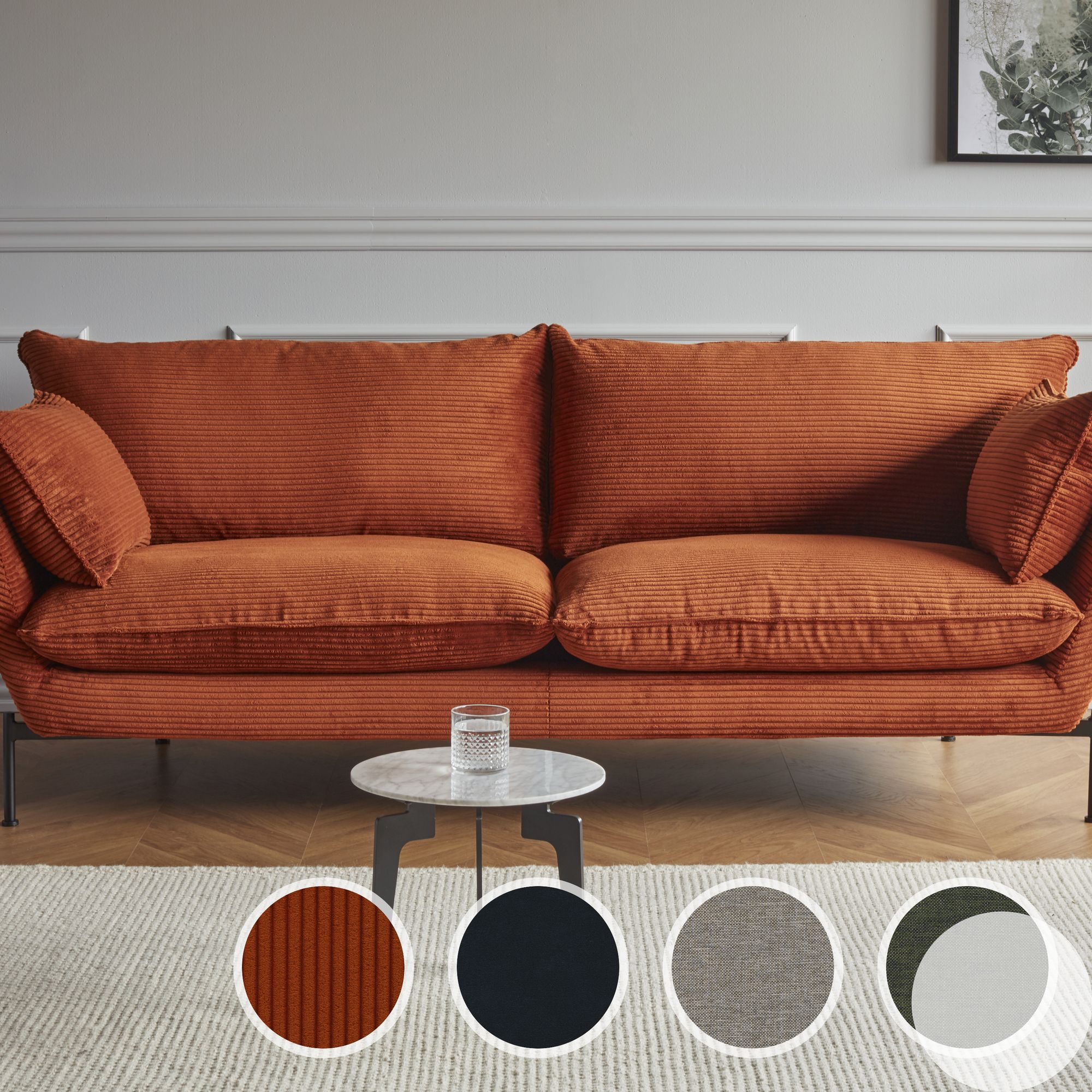 Kragelund »Hasle Lux« Couch 3-Sitzer / Corduroy 595 Burnt Orange