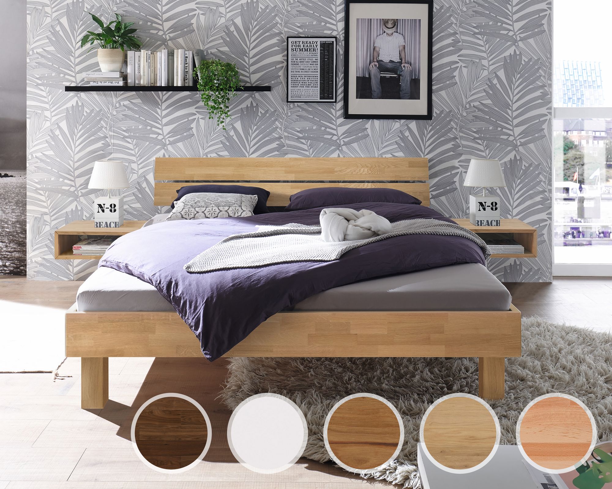 Hasena Pronto Massivholz-Bett Trento Tunca/Ello 120x200 cm / Eiche bianco, gebürstet, geölt / 25 cm